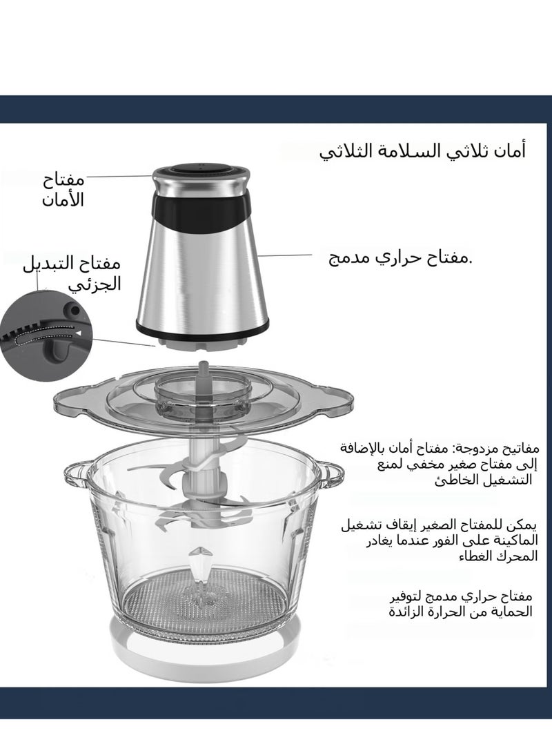 NIUB Electric Food Processor, 500W Meat Grinder, Small Food Chopper with 2.2L Glass Bowl and 1.2L Stainless Steel Bowl, 2 Speed Modes, 4 Bi-Level Blades for Onion, Meat, Nuts, Fruit, Garlic, Vegetable, Baby Food, Ice Cube, Salad - Image 4